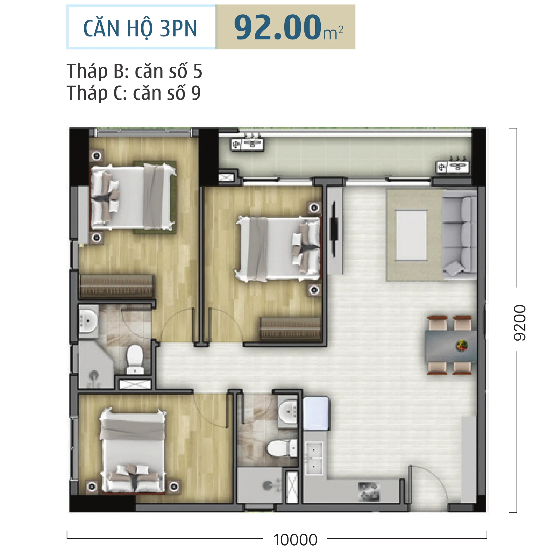 tháp b&c căn hộ 3 phòng ngủ botanica premier